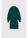Moodo Зелени плетени рокли с поло яка и обемни ръкави Moodo