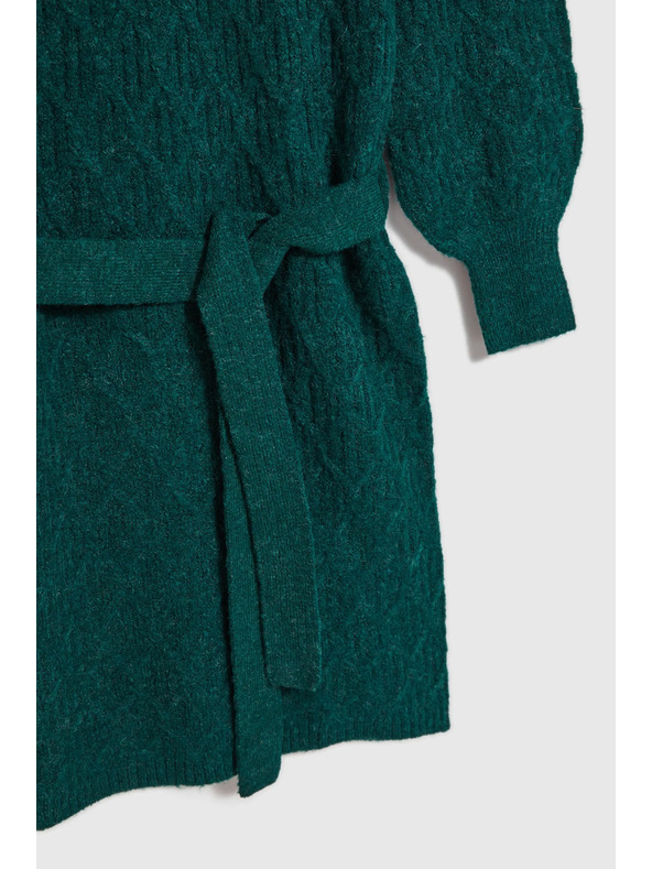 Moodo Зелени плетени рокли с поло яка и обемни ръкави Moodo