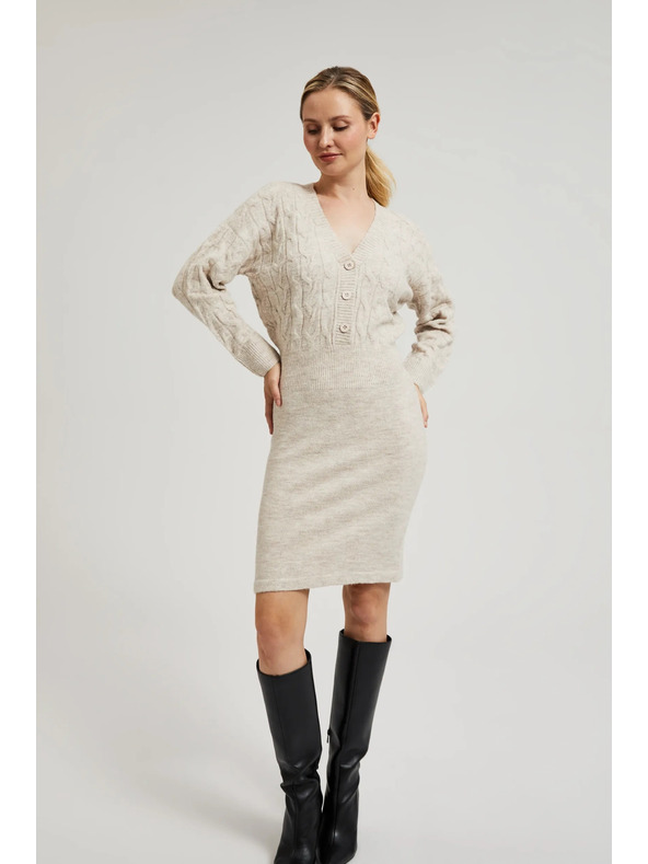 Moodo Плетени бежови рокли с декоративни копчета Moodo