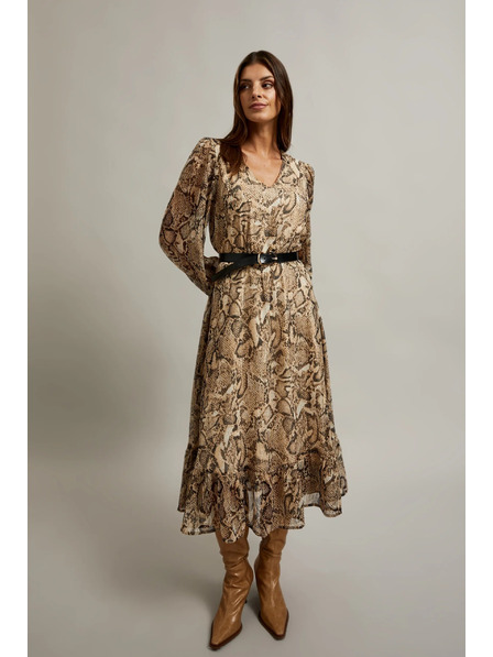 Moodo Бежови рокли с обемни ръкави и животински десен Moodo
