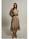 Moodo Бежови рокли с обемни ръкави и животински десен Moodo