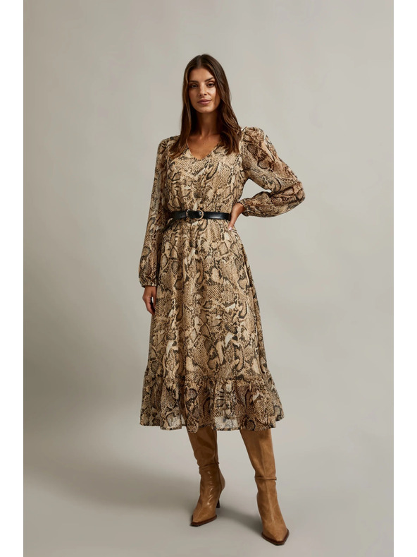Moodo Бежови рокли с обемни ръкави и животински десен Moodo