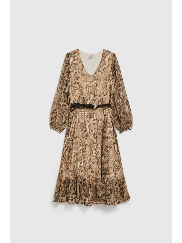 Moodo Бежови рокли с обемни ръкави и животински десен Moodo