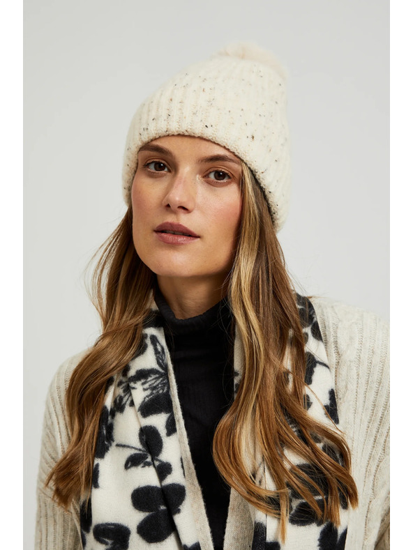 Moodo Топла шапка с помпон в бежово Moodo
