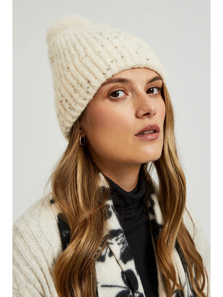 Moodo Топла шапка с помпон в бежово Moodo