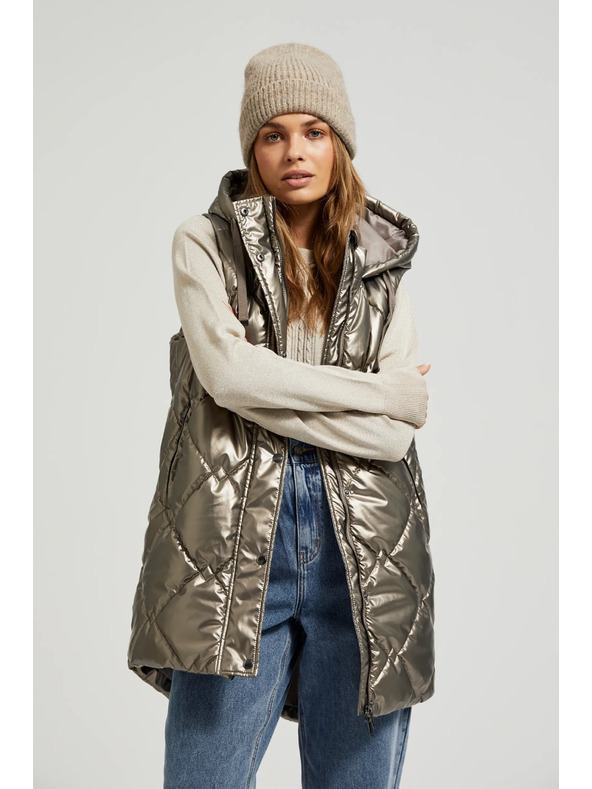 Moodo Стеган елек с качулка в бежово Moodo