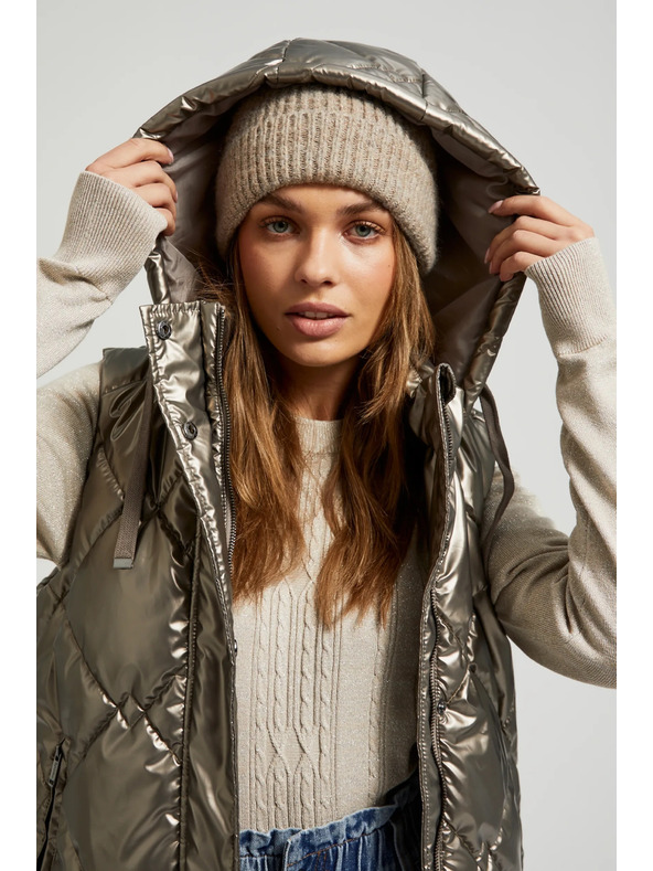 Moodo Стеган елек с качулка в бежово Moodo