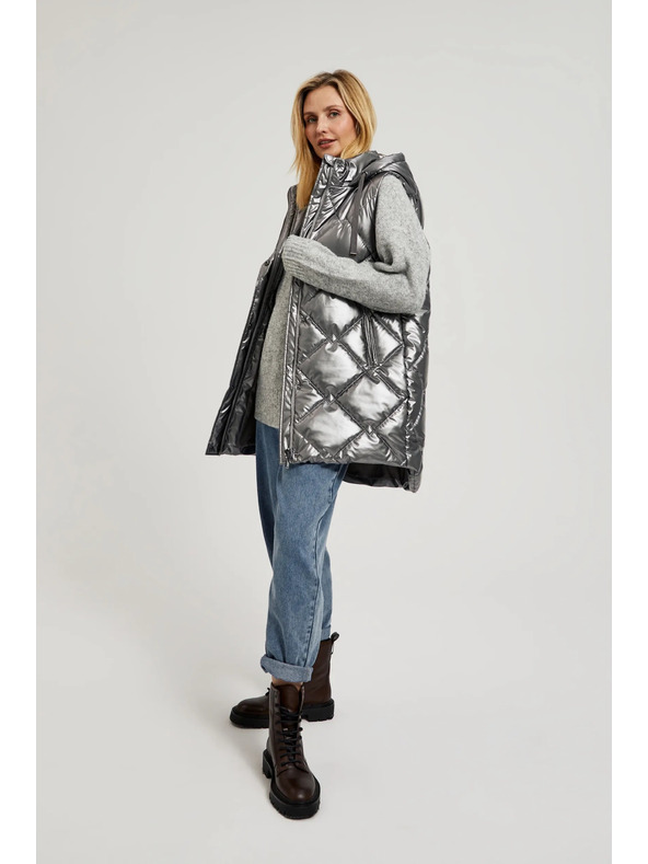 Moodo Стеган елек с качулка в сребристо Moodo