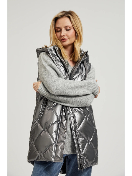 Moodo Стеган елек с качулка в сребристо Moodo