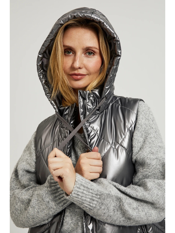 Moodo Стеган елек с качулка в сребристо Moodo