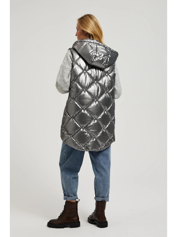 Moodo Стеган елек с качулка в сребристо Moodo