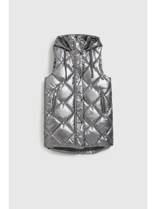 Moodo Стеган елек с качулка в сребристо Moodo