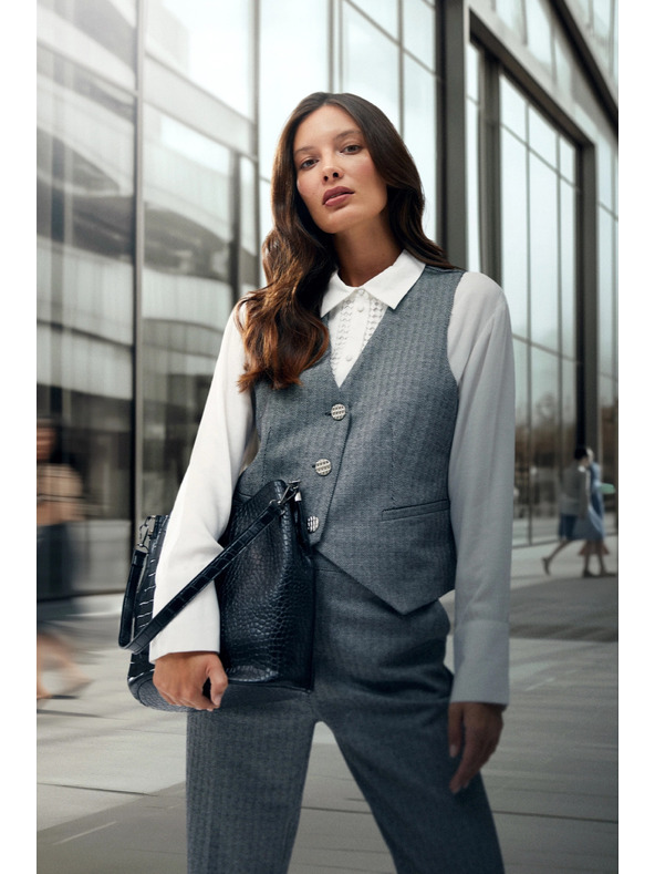 Moodo Елегантен елек в сиво със сребристи копчета Moodo