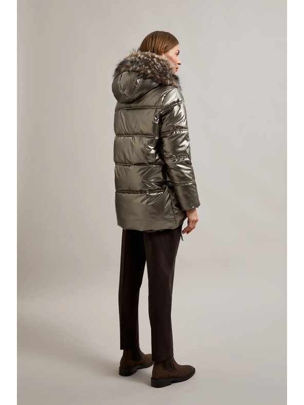 Moodo Металическо яке с пухкав качулка в бежово Moodo