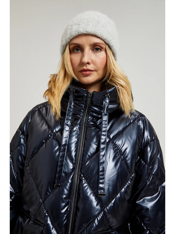 Moodo Металическо стегнато яке с качулка в тъмно синьо Moodo