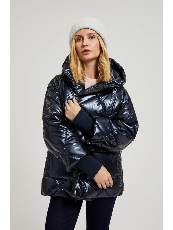 Moodo Металическо стегнато яке с качулка в тъмно синьо Moodo