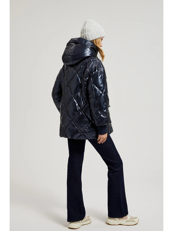 Moodo Металическо стегнато яке с качулка в тъмно синьо Moodo