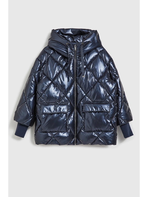 Moodo Металическо стегнато яке с качулка в тъмно синьо Moodo