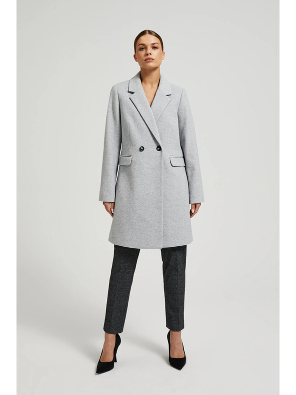 Moodo Прост сив шлифер, закопчаващ се с копчета Moodo