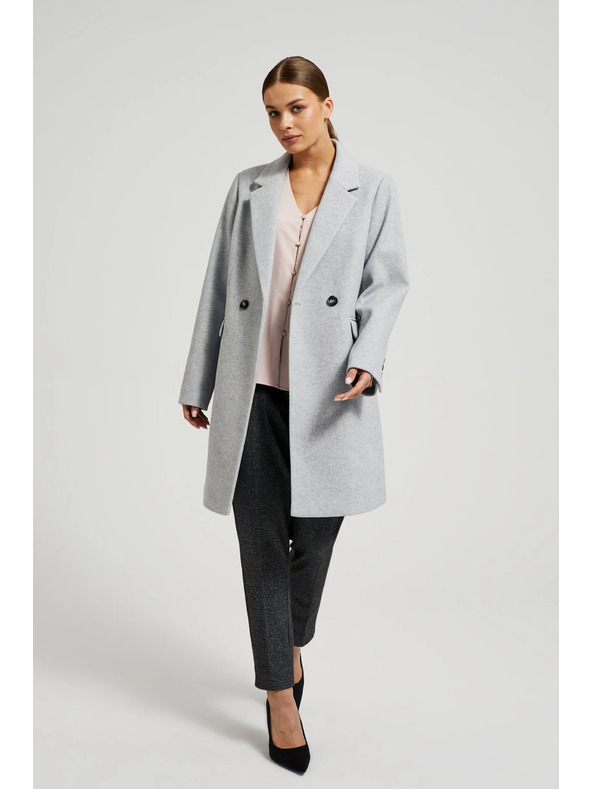 Moodo Прост сив шлифер, закопчаващ се с копчета Moodo