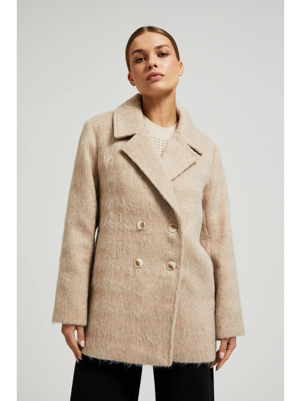 Moodo Двуредно палто с яка в бежово Moodo