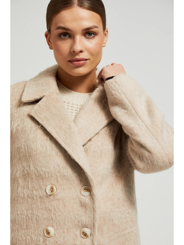 Moodo Двуредно палто с яка в бежово Moodo
