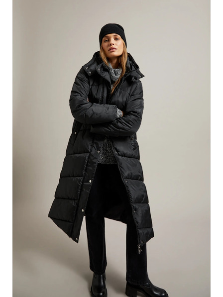 Moodo Дълго стегнато яке с качулка в черно Moodo