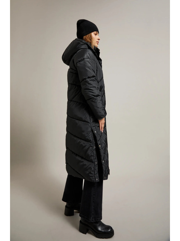 Moodo Дълго стегнато яке с качулка в черно Moodo