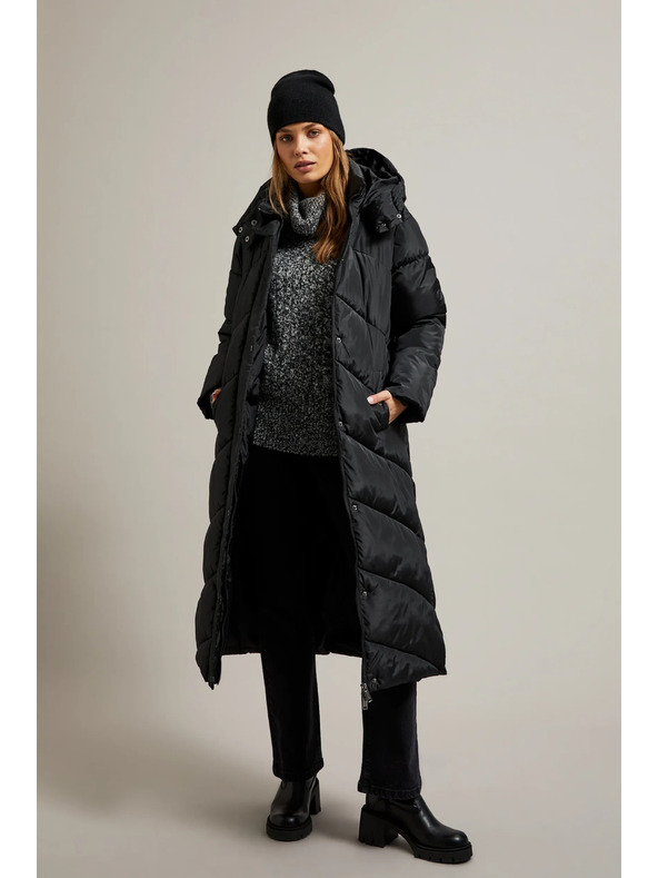 Moodo Дълго стегнато яке с качулка в черно Moodo