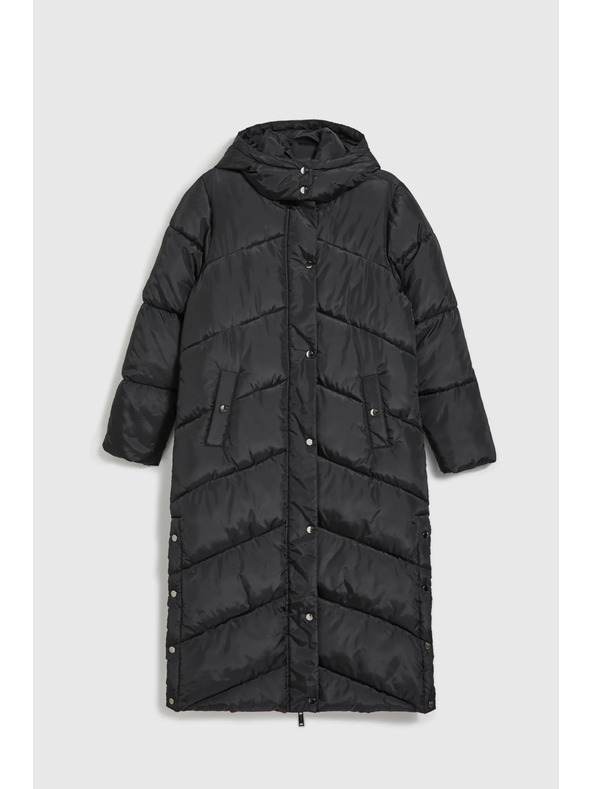 Moodo Дълго стегнато яке с качулка в черно Moodo