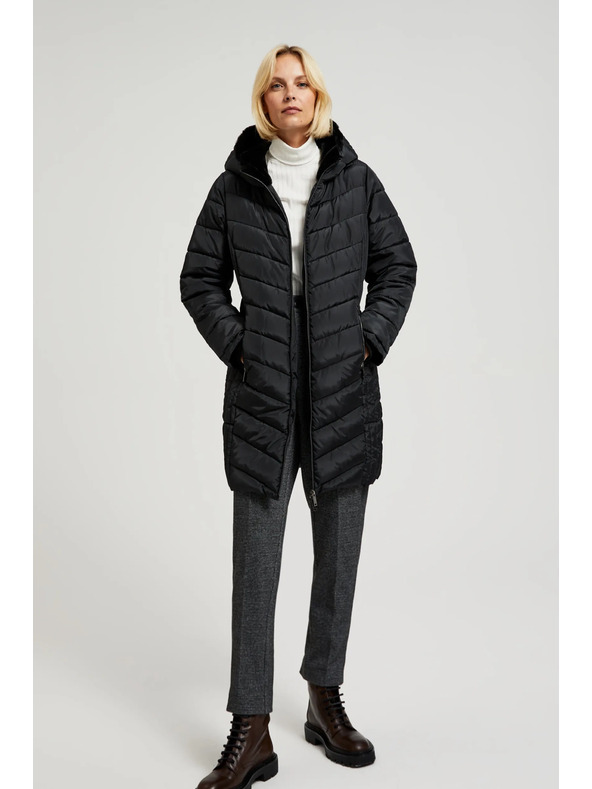 Moodo Стеганa яке с качулка и закопчаващи се джобове в черно Moodo