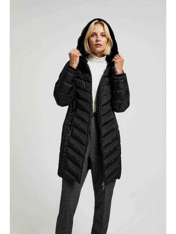 Moodo Стеганa яке с качулка и закопчаващи се джобове в черно Moodo