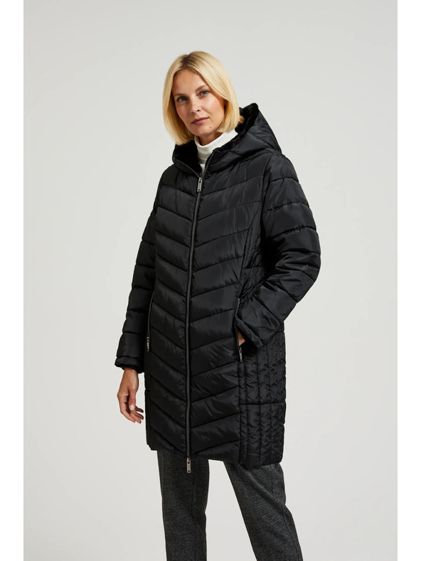 Moodo Стеганa яке с качулка и закопчаващи се джобове в черно Moodo