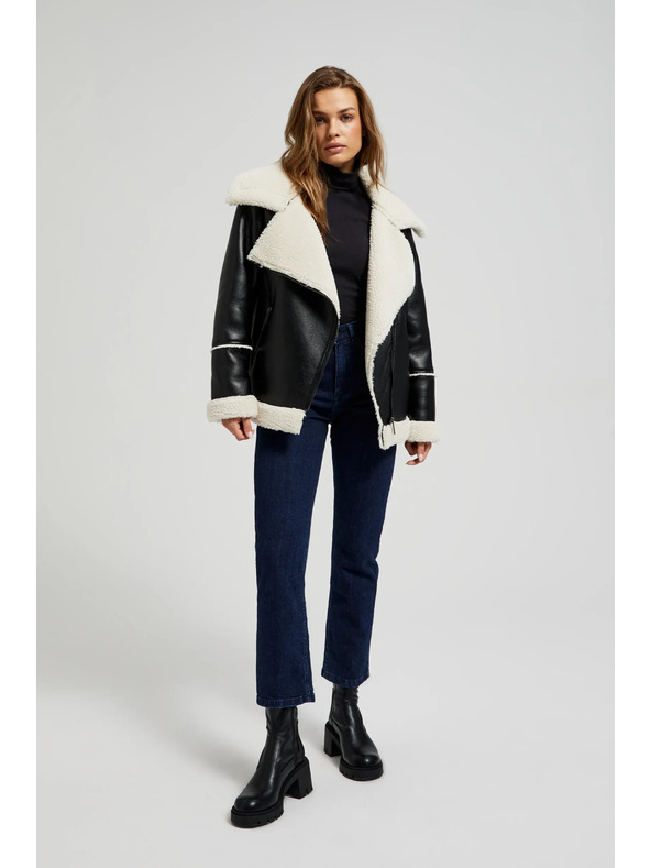 Moodo Черна яке с пухкав яка Moodo