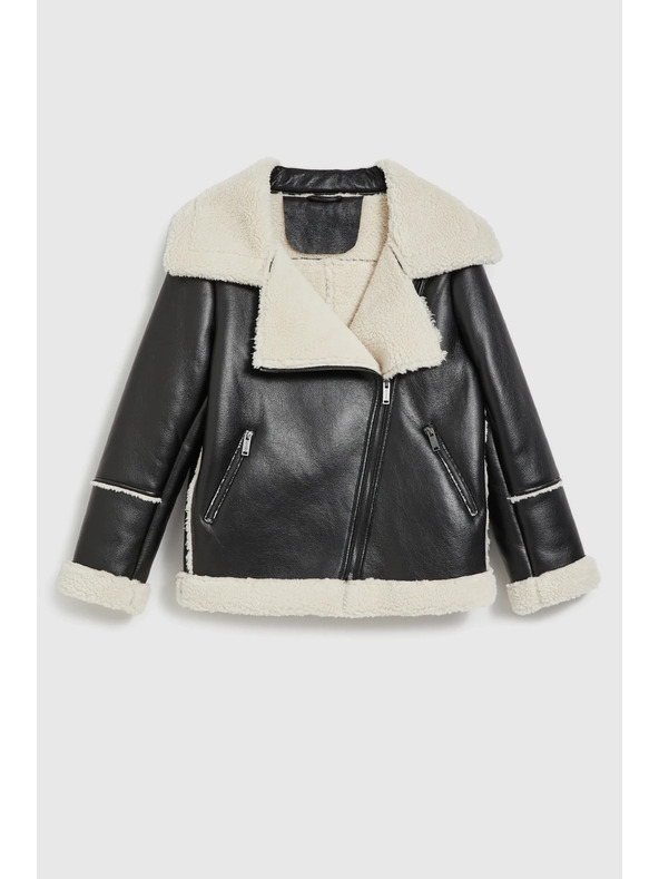 Moodo Черна яке с пухкав яка Moodo