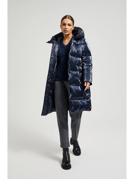 Moodo Дълго метализирано яке в тъмносиньо Moodo