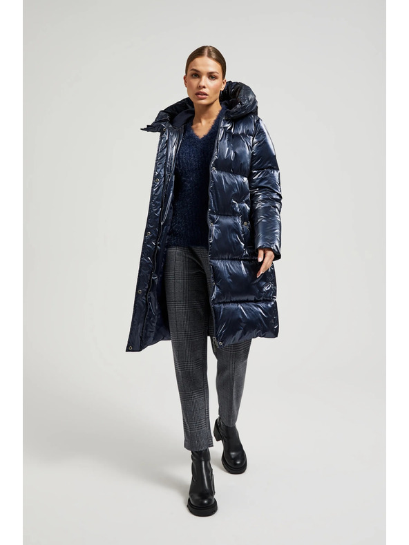 Moodo Дълго метализирано яке в тъмносиньо Moodo