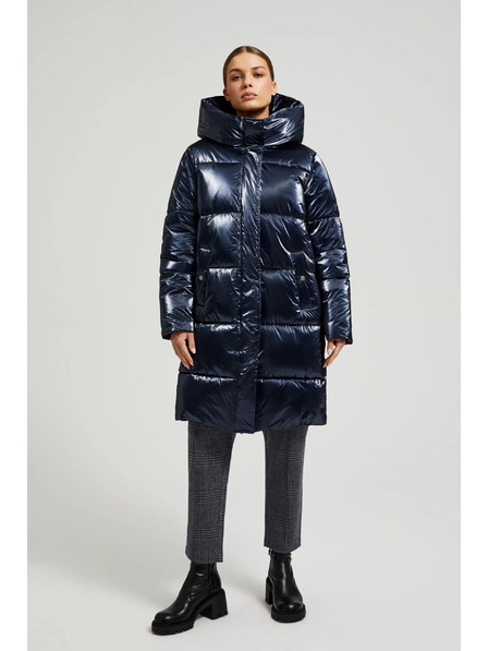 Moodo Дълго метализирано яке в тъмносиньо Moodo
