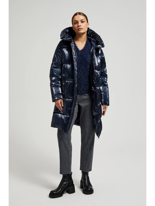 Moodo Дълго метализирано яке в тъмносиньо Moodo