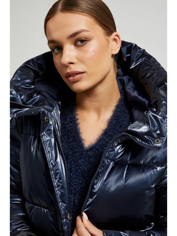 Moodo Дълго метализирано яке в тъмносиньо Moodo