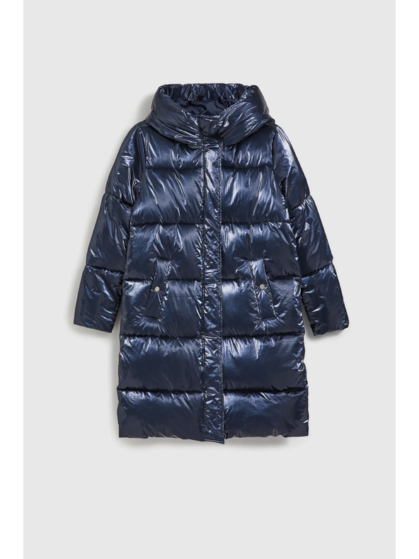 Moodo Дълго метализирано яке в тъмносиньо Moodo