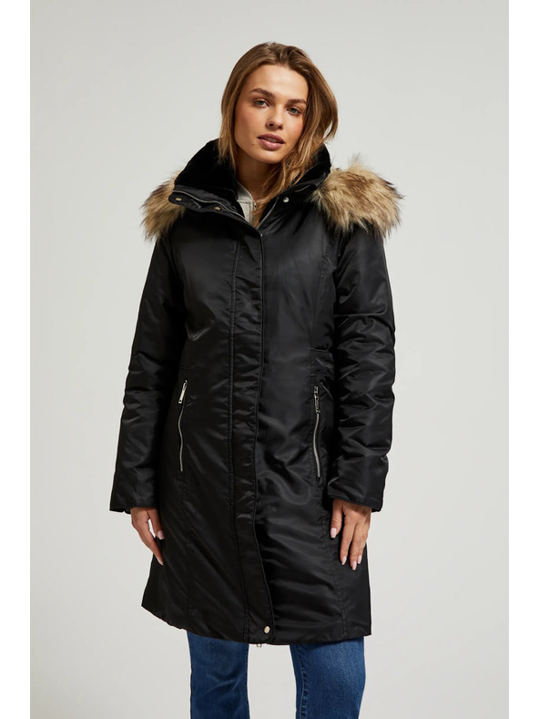 Moodo Зимно яке с пухена качулка черно Moodo