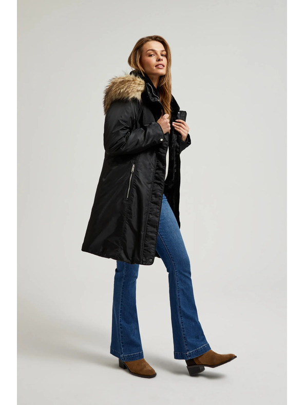 Moodo Зимно яке с пухена качулка черно Moodo