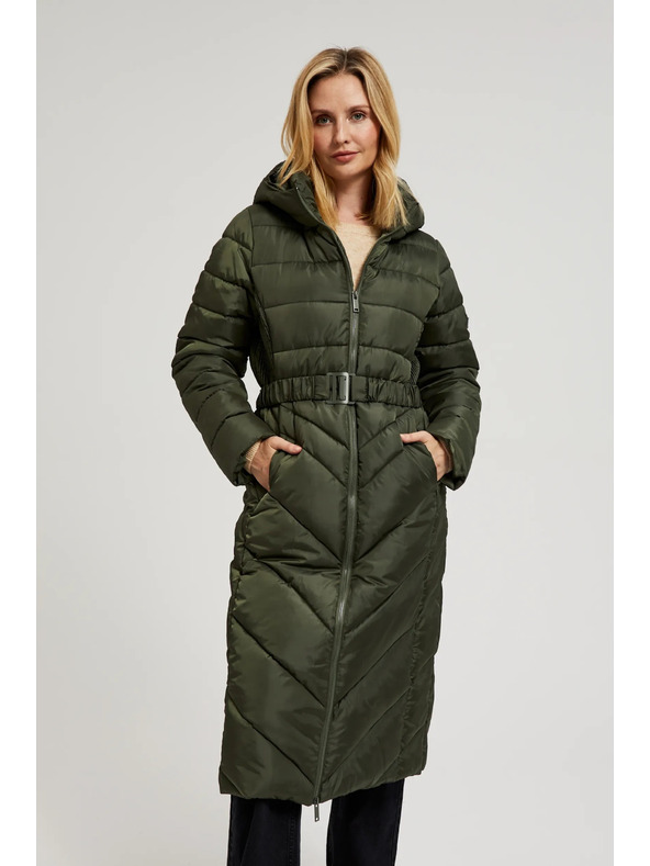 Moodo Подплатено яке с колан в цвят маслина Moodo