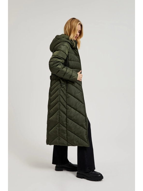 Moodo Подплатено яке с колан в цвят маслина Moodo