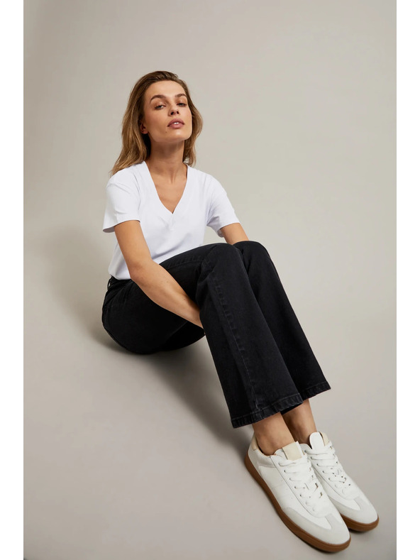 Moodo Гладки черни дънки с разширени крачоли Moodo