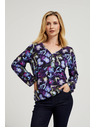 Moodo Тъмносиня флорална блуза с V-образно деколте Moodo