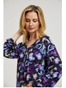 Moodo Тъмносиня флорална блуза с V-образно деколте Moodo