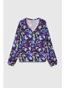 Moodo Тъмносиня флорална блуза с V-образно деколте Moodo