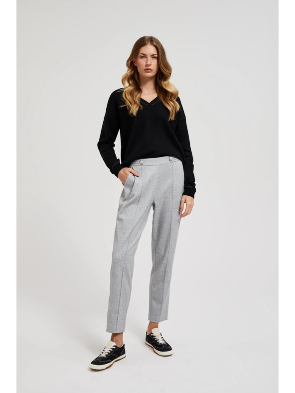 Moodo Гладки прави панталони с копчета сиви Moodo